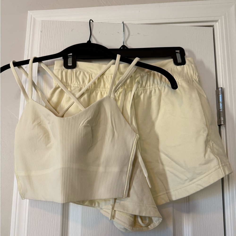 Lululemon Light Yellow Shorts & Bra Set